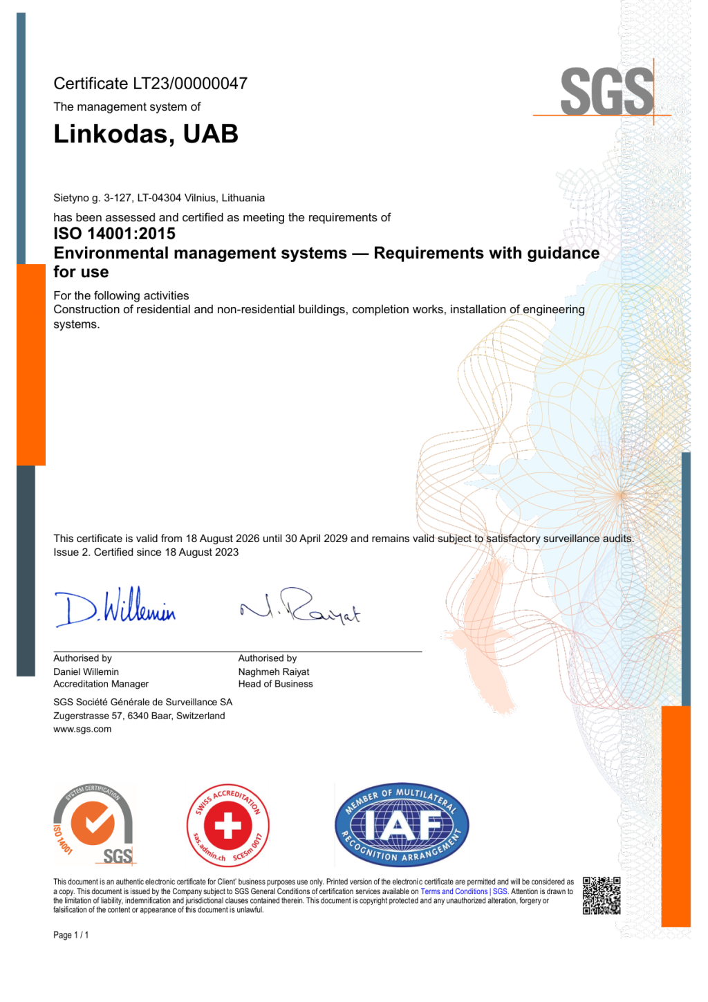 ISO 14001:2015 – aplinkos apsaugos vadyba – UAB LINKODAS