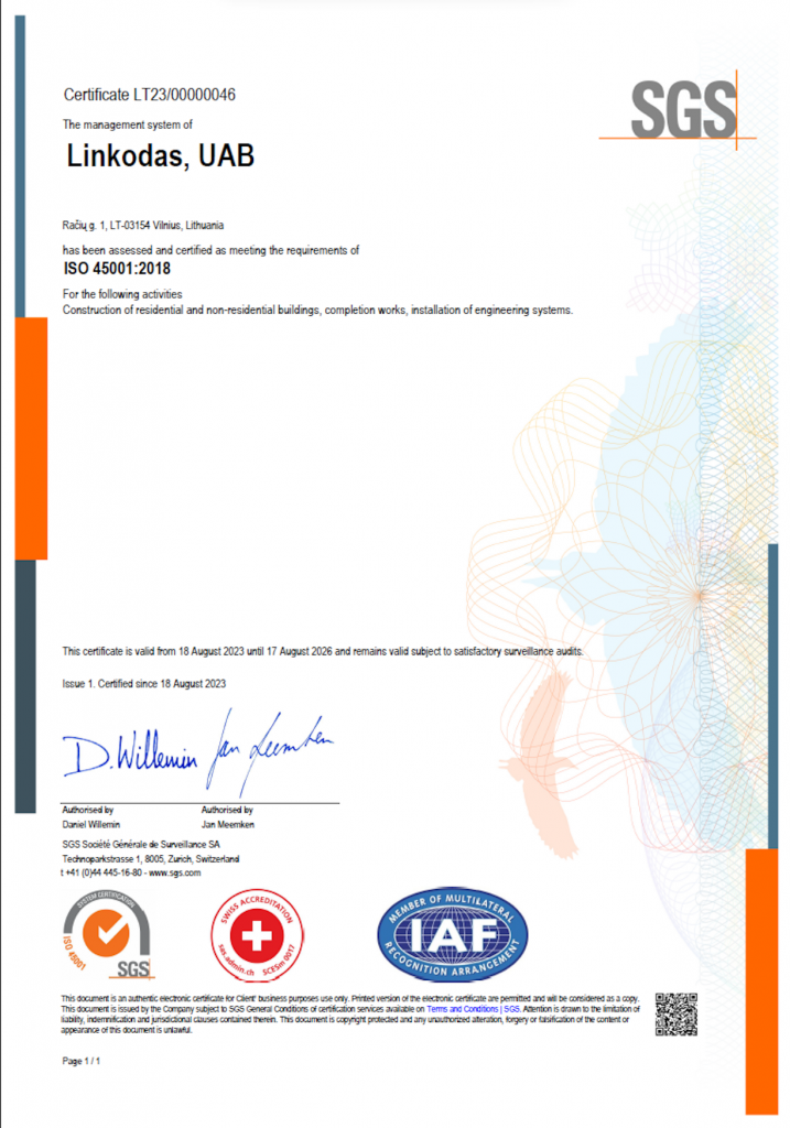 ISO 45001:2018 – darbuotojų saugos ir sveikatos vadyba – UAB LINKODAS