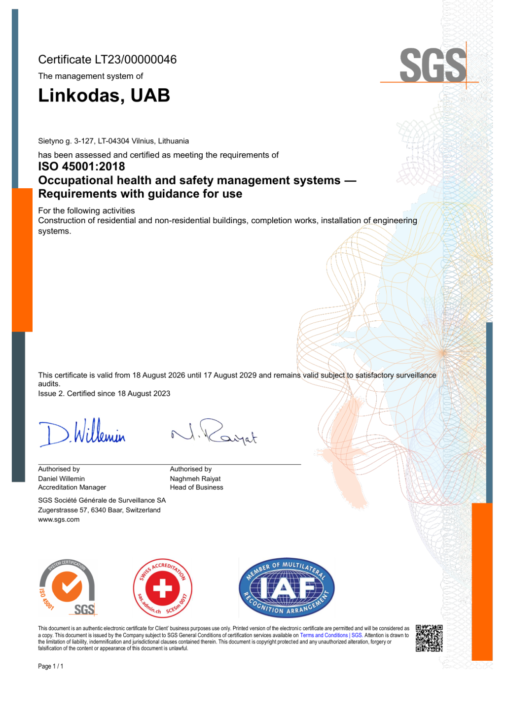 ISO 45001:2018 – darbuotojų saugos ir sveikatos vadyba – UAB LINKODAS