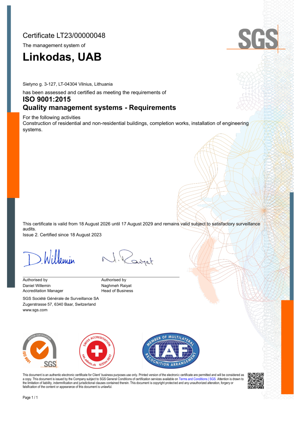 ISO 9001:2015 – kokybės vadybos sistema – UAB LINKODAS